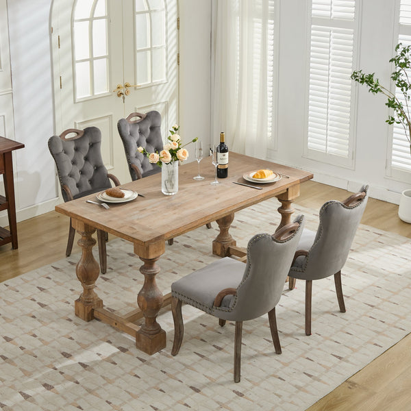 English Elm Velvet Upholstered Dining Chair with Handmade Tufting, Solid Wood Handles, Copper Nail Trim, Set of 2 Gray W1143P338141