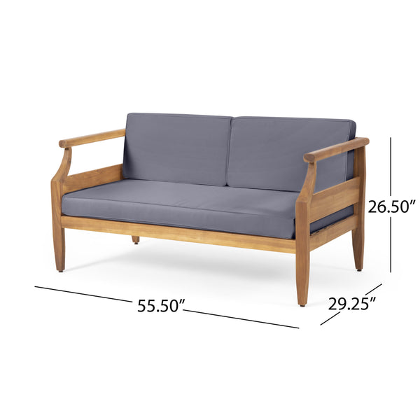 English Elm Christopher Knight Home® - ASTON Outdoor 4-Seater Acacia Wood Chat Set with Water-Resistant Cushions and Classic Slat Design Teak 68589.00DGRY-2_68891.00DGRY