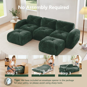 English Elm U-shaped Modular Velvet Sofa Tufted Cloud Seating for Living Room or Home Theater Green W714S01614