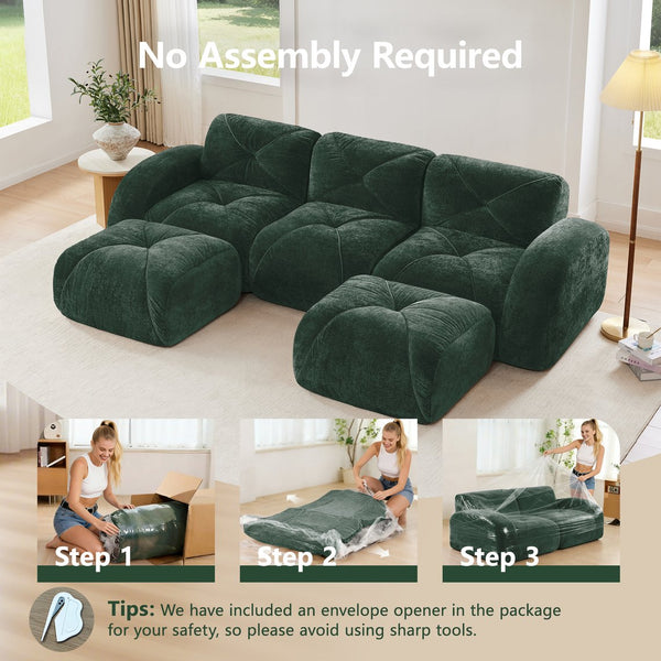 English Elm U-shaped Modular Velvet Sofa Tufted Cloud Seating for Living Room or Home Theater Green W714S01614