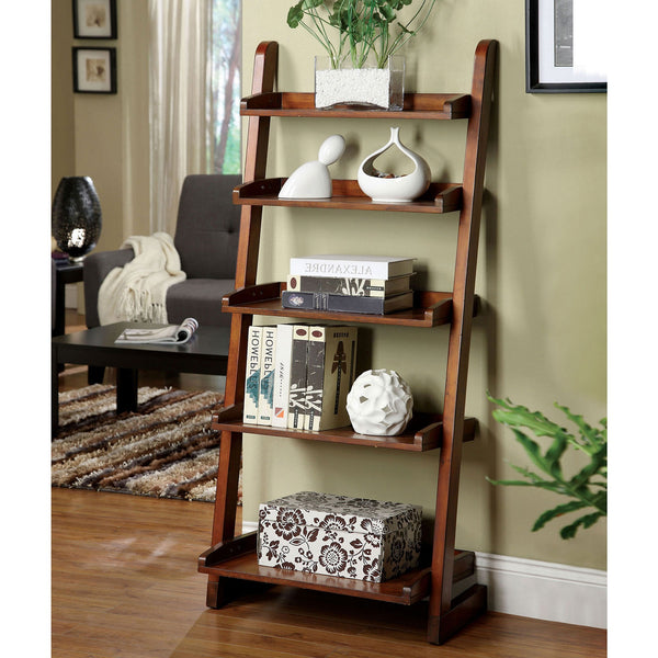 English Elm Antique Oak 5-Tier Ladder Shelf 55"H Solid Wood Transitional Display & Bookcase for Living Room B011P191546