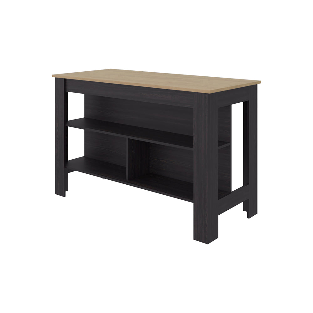English Elm White Two-tone Oak Veneer Kitchen Island with Open Shelf for Modern Cooking Spaces B062P483742