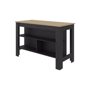English Elm White Two-tone Oak Veneer Kitchen Island with Open Shelf for Modern Cooking Spaces B062P483742