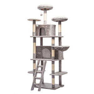 English Elm Large 7 Tier Plush Cat Tree with Dual Condos Hammock Sisal Posts for Multi Cat Homes Gray W1578P447623