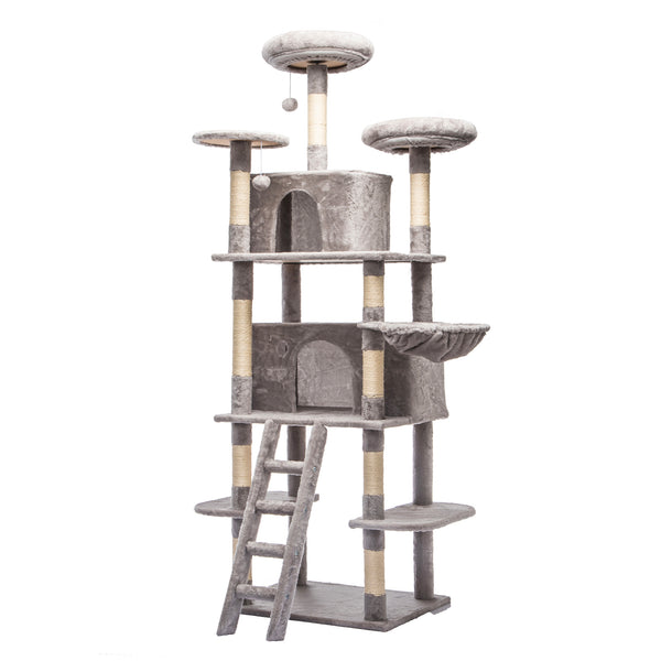 English Elm Large 7 Tier Plush Cat Tree with Dual Condos Hammock Sisal Posts for Multi Cat Homes Gray W1578P447623