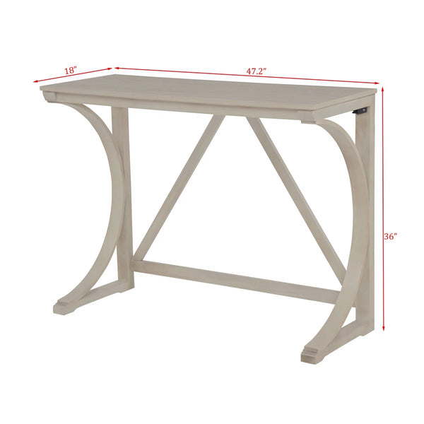English Elm 3-piece Cottage Cafe Counter Set with Scroll Supports Cushioned Stools and Usb Charging Antique White B011P496728