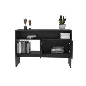 English Elm Bellagio Narrow 48.7" 2-Tier Console Table in Black with Double-Door Cabinet & Open Shelves, Compact Stylish Storage B070P234363