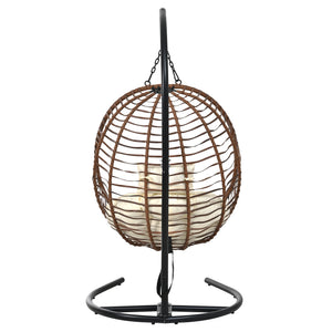 English Elm U_style Wicker Hanging Egg Chair with Stand Foldable Indoor Outdoor Swing Seat Brown+Beige N711P389503K