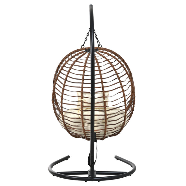 English Elm U_style Wicker Hanging Egg Chair with Stand Foldable Indoor Outdoor Swing Seat Brown+Beige N711P389503K