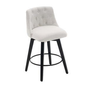 English Elm 007-360° Swivel Bar Stools Set of 2 25" Counter Height Linen Tufted Back Solid Wood Frame Durable Upholstery White W2636P242111