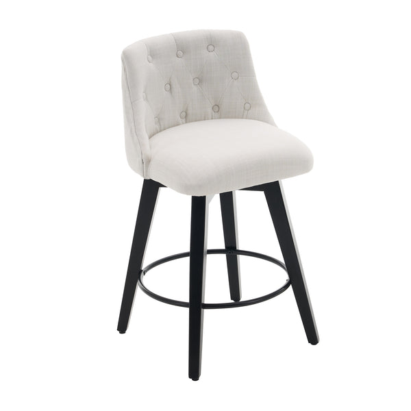 English Elm 007-360° Swivel Bar Stools Set of 2 25" Counter Height Linen Tufted Back Solid Wood Frame Durable Upholstery White W2636P242111
