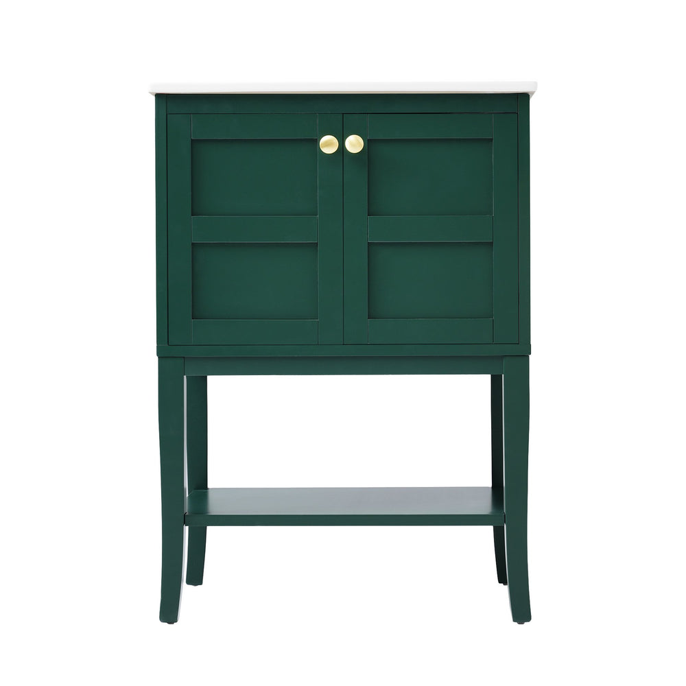 English Elm 24'' Retro Green Bathroom Vanity with Glossy Resin Basin, Solid Wood Feet, Soft-Close Doors, Ample Storage, Metal Handles (Modern) WF324870AAF
