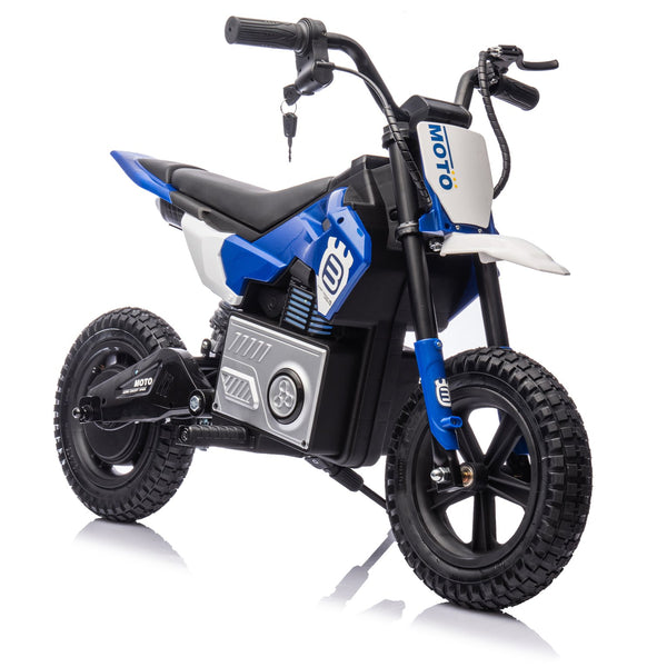 English Elm 24v Kids Electric Motocross Motorcycle 200w Hub Motor Suspension Led Bluetooth Audio Blue W1578P225048