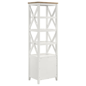 English Elm Delaney White 72" 4-Shelf Bookcase Media Tower with Ash Veneer Top, X-Side Accents & 2 Drawers — Cottage Coastal Farmhouse Charm B062P358338