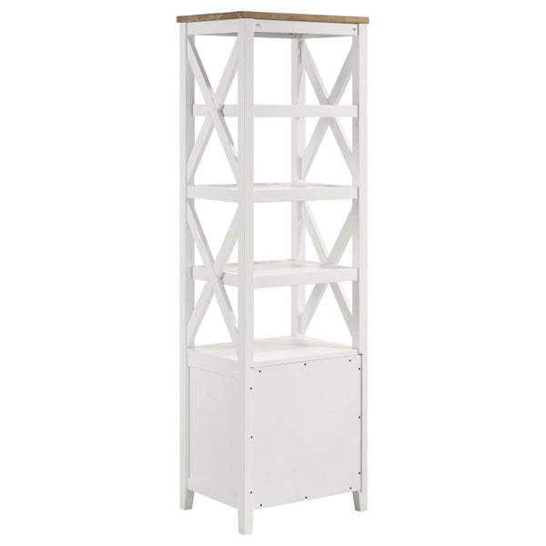 English Elm Delaney White 72" 4-Shelf Bookcase Media Tower with Ash Veneer Top, X-Side Accents & 2 Drawers — Cottage Coastal Farmhouse Charm B062P358338
