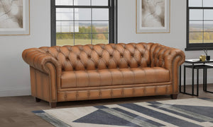 English Elm York Leather Sofa - Caramel Top-Grain Comfort with Pocketed Coils, Memory Foam, Solid Wood Frame B2705P297772