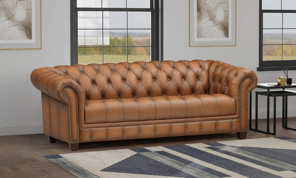 English Elm York Leather Sofa - Caramel Top-Grain Comfort with Pocketed Coils, Memory Foam, Solid Wood Frame B2705P297772