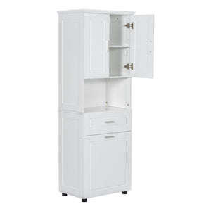 English Elm Tall Bathroom Cabinet with Tilt-Out Laundry Hamper, Adjustable Shelves, Anti-Tip Design & Large Storage White WF323481AAK