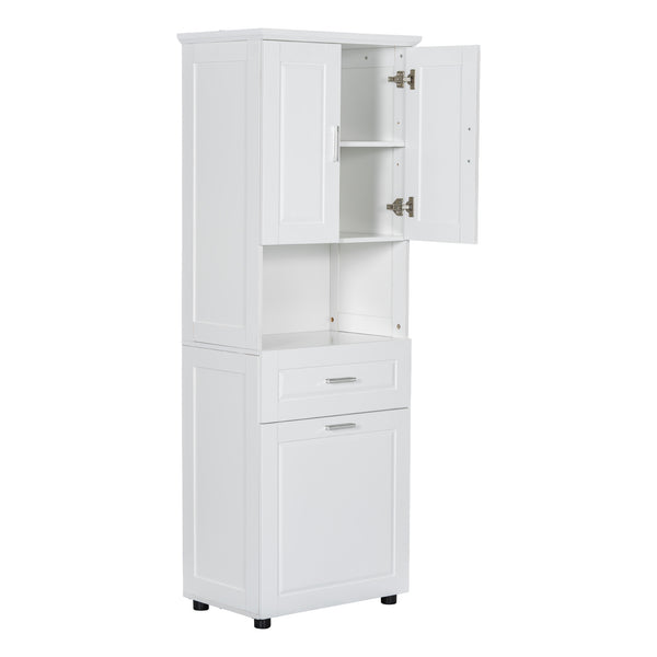 English Elm Tall Bathroom Cabinet with Tilt-Out Laundry Hamper, Adjustable Shelves, Anti-Tip Design & Large Storage White WF323481AAK