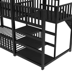 English Elm Full Metal House Bunk Bed with Slide Storage Stairs and Safety Rails for Kids W1580S00344
