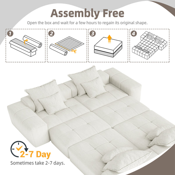 English Elm Modern Modular Sectional Sofa - Luxurious Chenille Fabric, 8 Pillows, No Assembly Needed, Beige/White W1885S00069