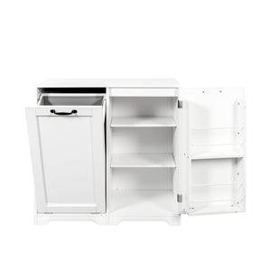 English Elm Laundry Cabinet with Tilt-Out Hamper, Adjustable Shelves & Doors, Freestanding White Storage Unit W331P280824