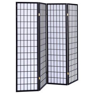 English Elm Sartre Black 4-Panel Shoji Screen Room Divider – Elegant Rubberwood Frame, Minimalist White Panels, Diffused Light Ambiance B062P331077