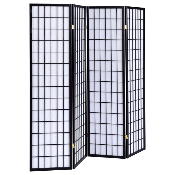 English Elm Sartre Black 4-Panel Shoji Screen Room Divider – Elegant Rubberwood Frame, Minimalist White Panels, Diffused Light Ambiance B062P331077