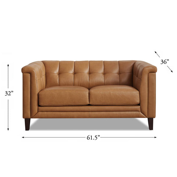 English Elm Arvo Leather Loveseat with Top-Grain Seating, Pocket Coil Cushions, Feather-Memory Comfort, Durable Frame Cognac B2705P326721
