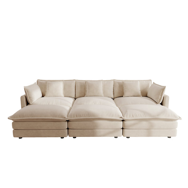 English Elm Comfortable Chenille U-shaped Modular Sectional with Three Ottomans for Living Rooms W714S00904