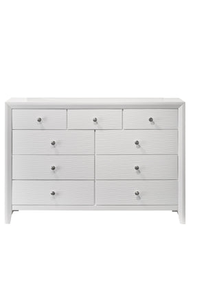 English Elm 1pc Contemporary 5-Drawer Chest with Round Knobs, Sleek Top and Wood-Pattern Fronts for Bedroom Storage White 57.1 L x 18.4 W x 40.6 H B011P345927