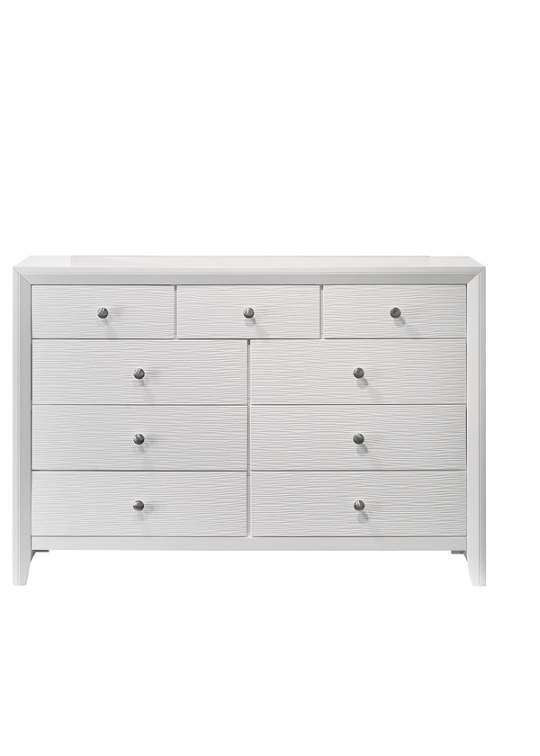 English Elm 1pc Contemporary 5-Drawer Chest with Round Knobs, Sleek Top and Wood-Pattern Fronts for Bedroom Storage White 57.1 L x 18.4 W x 40.6 H B011P345927
