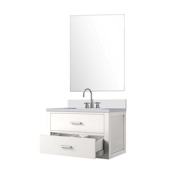 English Elm White Single Bath Vanity Set With White Quartz Countertop, Mirror, Faucet – Ready To Install Elegance B2731S01973-GIGA