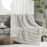 Madison Park Ruched Fur Glam/Luxury Throw MP50-8106 Silver Grey