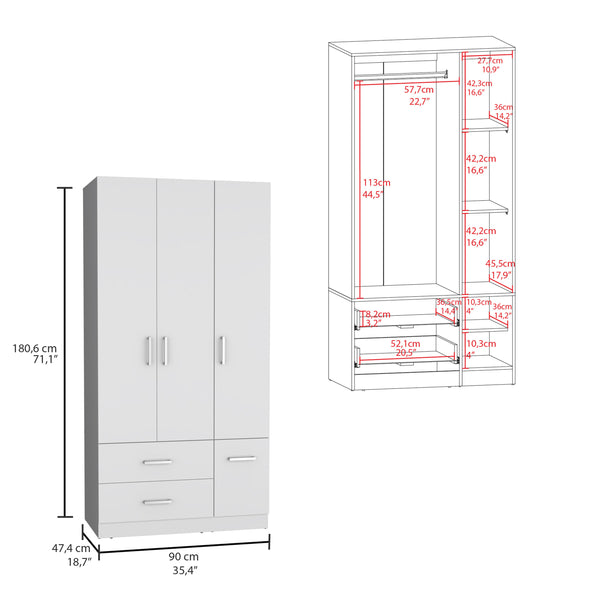 English Elm Sebree Tall Armoire Closet with Hanging Rod, Six Shelves, Two Drawers & Three Cabinets for Organized Storage White 41.3 L x 22.8 W x 5.9 H B070S00230
