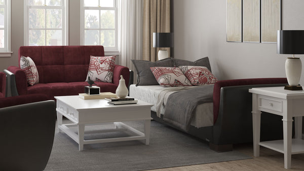 English Elm Primenest Skyhaven Convertible Upholstered Sofabed With Storage – Burgundy Microfiber, Compact Comfort B030P286503-GIGA