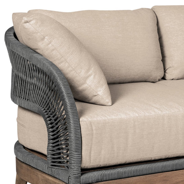 English Elm Orbit Outdoor Three Seat Sofa Eucalyptus Frame with Rope Accents and Taupe Cushions B2736P464822