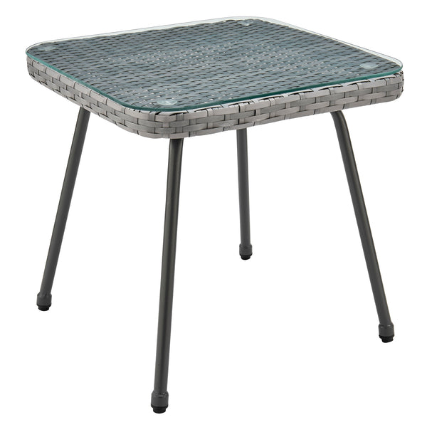 English Elm Cannes 3-Piece Conversation Set with Waterproof Removable Cushions, Tempered Glass End Table, Patio Stylish Grey B365P397647