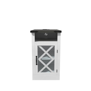 English Elm Farmhouse Nightstand with Charging Station, 15.4" Rustic Barn Door End Table, USB & AC Outlets, White T3609P332411