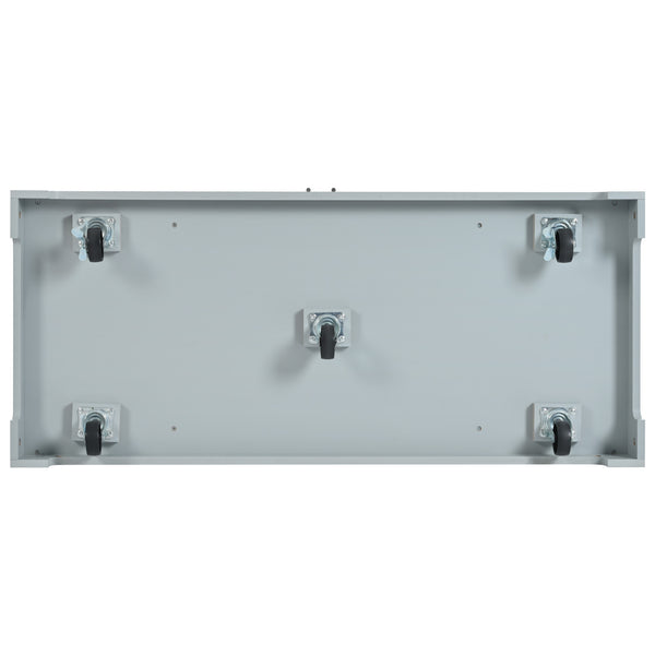 English Elm K&K Fluted Kitchen Island Cart with Tilt-Out Trash, Charging Station, Hidden Wheels & Ample Storage Grey+Blue N707P221571G