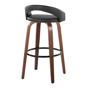 English Elm Fixed-height Swivel Barstools Walnut Bentwood Legs Black Pu Seat Metal Footrest Set B202S01856