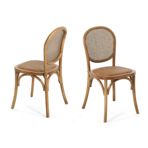 English Elm Christopher Knight Home® - DINING Chairs with Birch Wood Frame and Rattan Backrest, Foam Seat, Vintage Curved Design, Set of 2 Light Brown N779P192530L