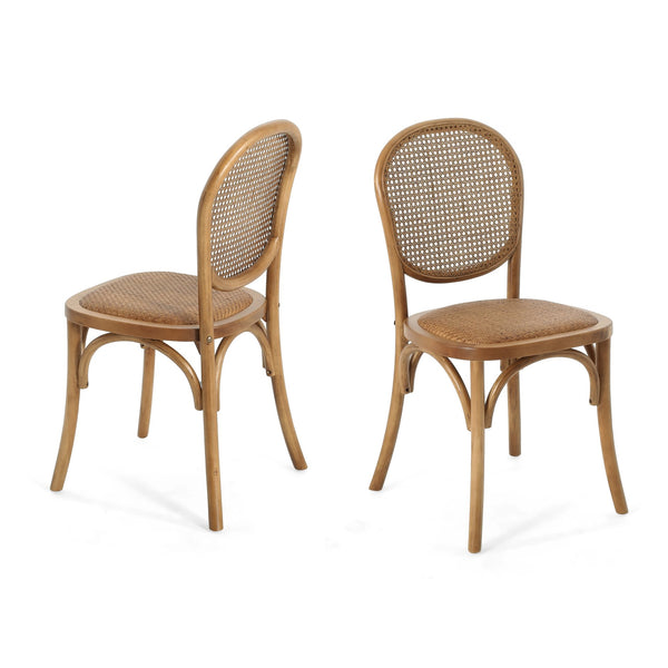 English Elm Christopher Knight Home® - DINING Chairs with Birch Wood Frame and Rattan Backrest, Foam Seat, Vintage Curved Design, Set of 2 Light Brown N779P192530L