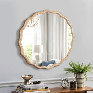 English Elm Solid Wood Wavy Mirror - Stunning 36" Wall Decor For Any Room, High-Def Reflection & Durable Design W1445P189556-GIGA