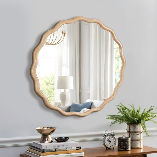 English Elm Solid Wood Wavy Mirror - Stunning 36" Wall Decor For Any Room, High-Def Reflection & Durable Design W1445P189556-GIGA