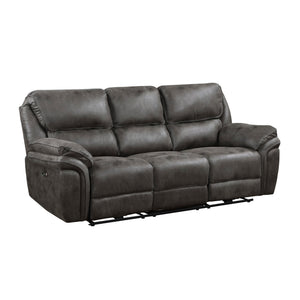 English Elm Plush Power Reclining Sofa Set Microfiber Upholstered Loveseat with Usb Charging Console Gray B011S01289