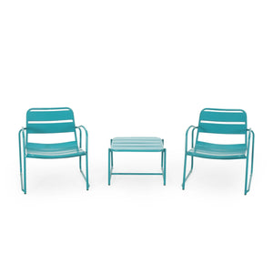 English Elm Christopher Knight Home® - CONRAD Modern Outdoor Chat Set with Powder-Coated Iron Frame, Open Slat Seats for Breezy Comfort Teal N775P250736T