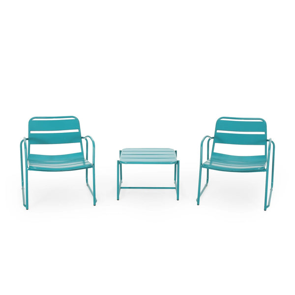 English Elm Christopher Knight Home® - CONRAD Modern Outdoor Chat Set with Powder-Coated Iron Frame, Open Slat Seats for Breezy Comfort Teal N775P250736T