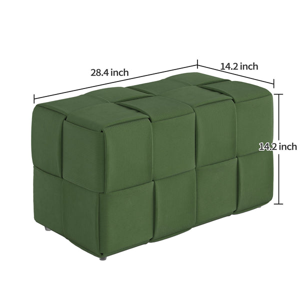 English Elm Ottoman Square Corduroy Upholstered Footrest with Ribbed Texture for Living Room Seating Green W3851P453270