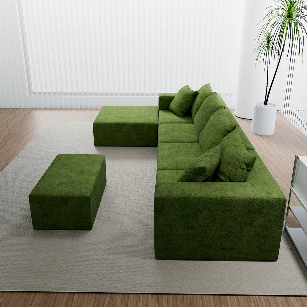 English Elm Modular Cloud Sectional Sofa with Corduroy Upholstery and Two Ottomans for Living Room W3341S00004